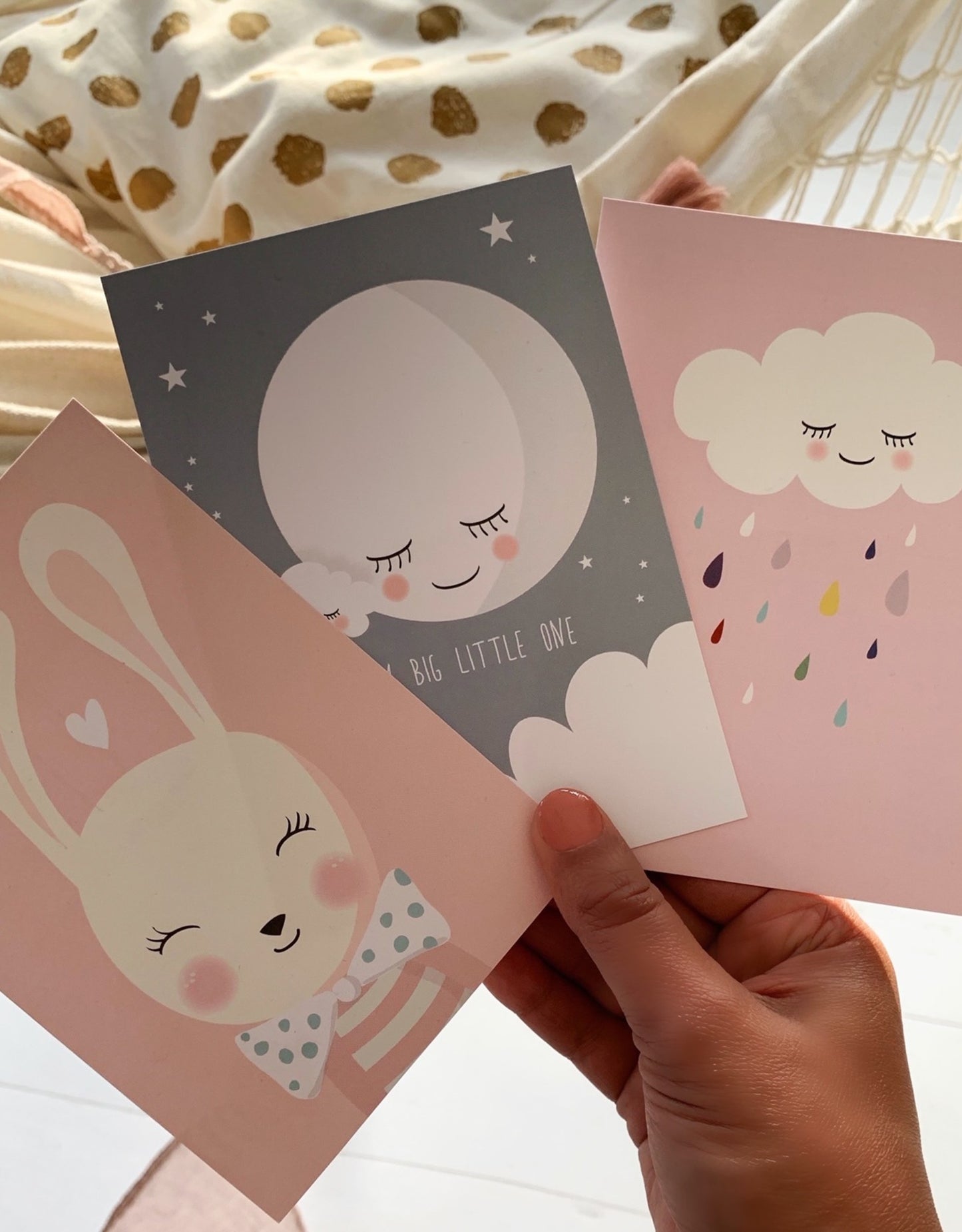 Postcards "Set of 3 rabbit, cloud and moon"